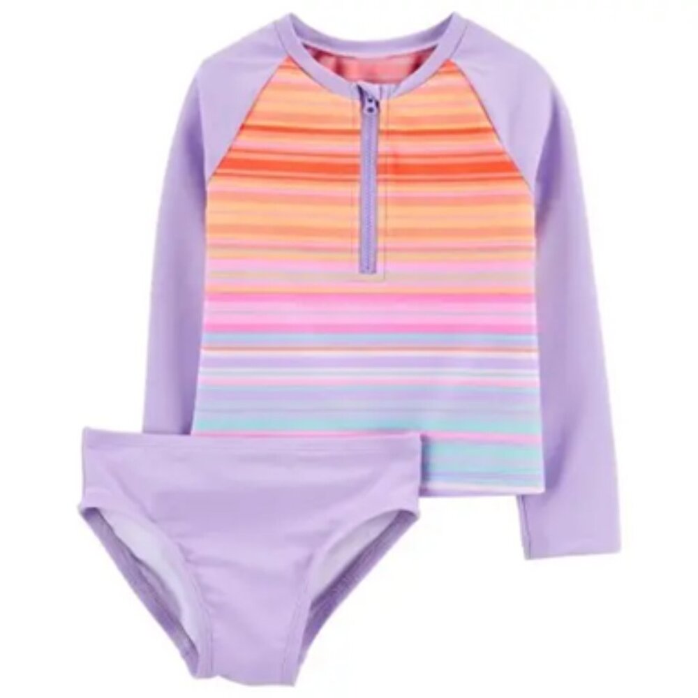 NEW OshKosh B'Gosh Long Sleeve Half Zip 2 Piece Rash Guard Swim Top Suit Bathing